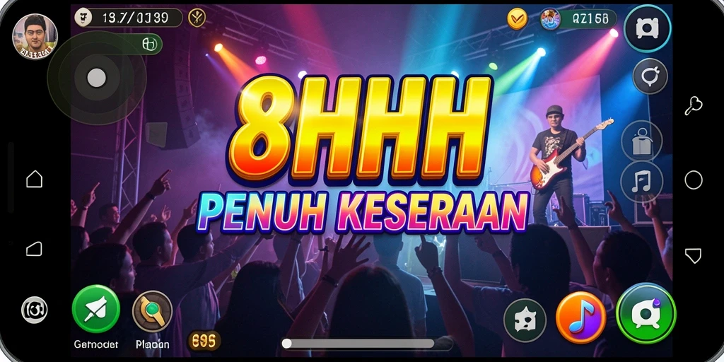 Tampilan gameplay 8HHH dengan tantangan musik yang seru.