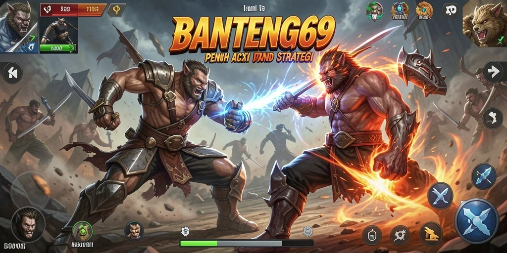 Tangkapan layar gameplay BANTENG69 menampilkan pertarungan epik dan aksi intens.