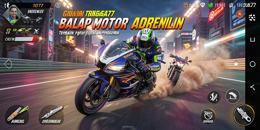 Gameplay mendebarkan dari CINEMA77 saat balapan motor.