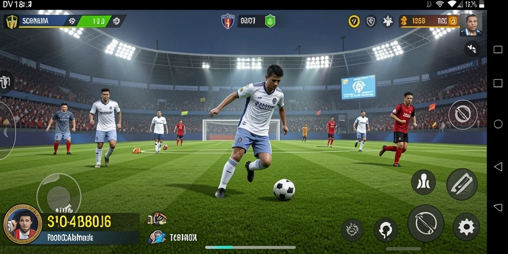 Tangkapan layar dari gameplay DV188 yang menampilkan aksi seru di lapangan sepak bola.
