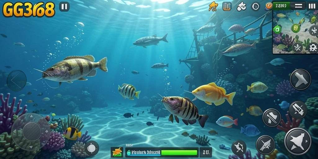 Screenshot menampilkan gameplay memancing yang realistis dan menarik.