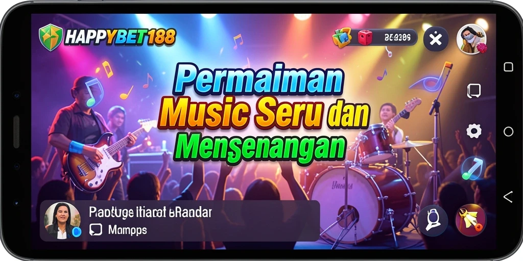 Tampilan gameplay HAPPYBET188 menampilkan interaksi seru dengan musik.