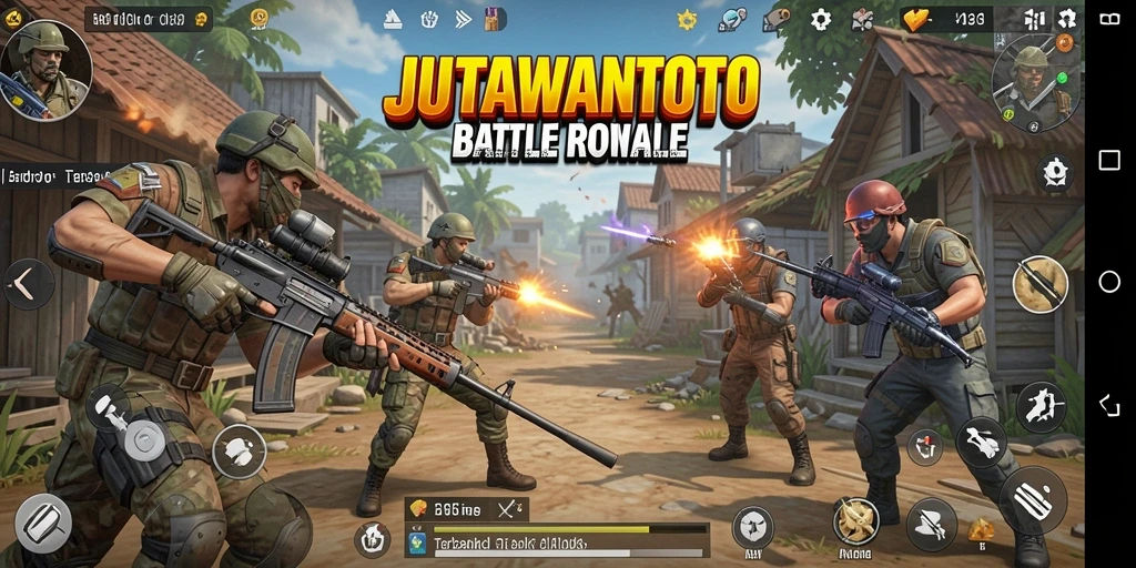 Tampilan gameplay seru dalam JUTAWANTOTO di medan pertempuran Battle Royale.