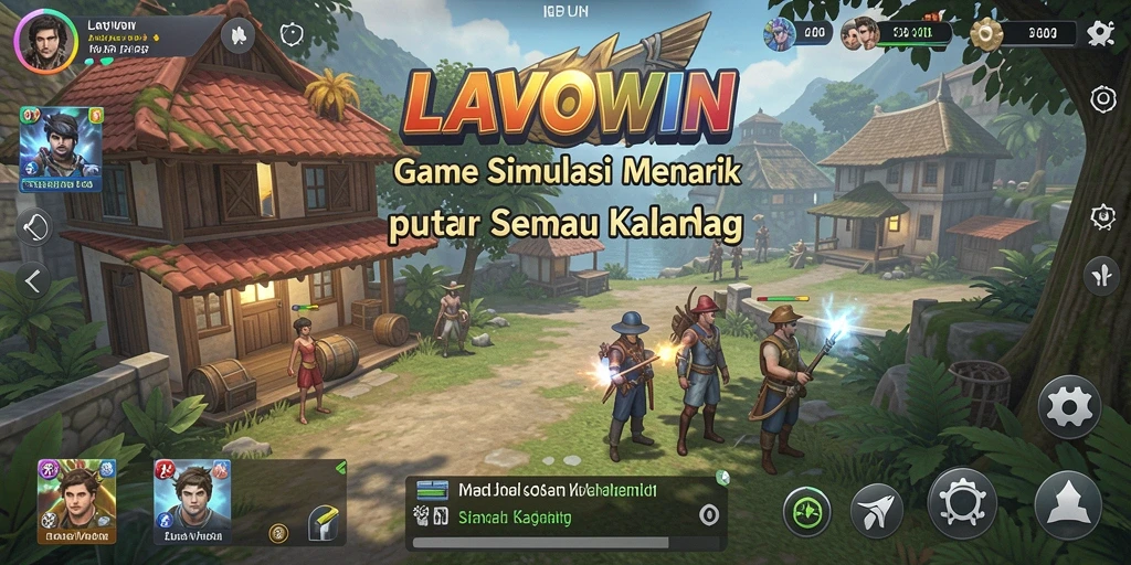 Tangkapan layar utama dari gameplay LAVOWIN yang menampilkan simulasi kehidupan sehari-hari.