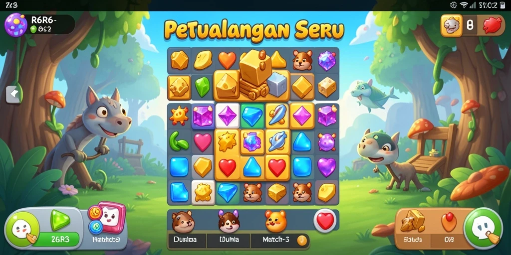 Gameplay Match-3 yang menarik dan penuh warna.