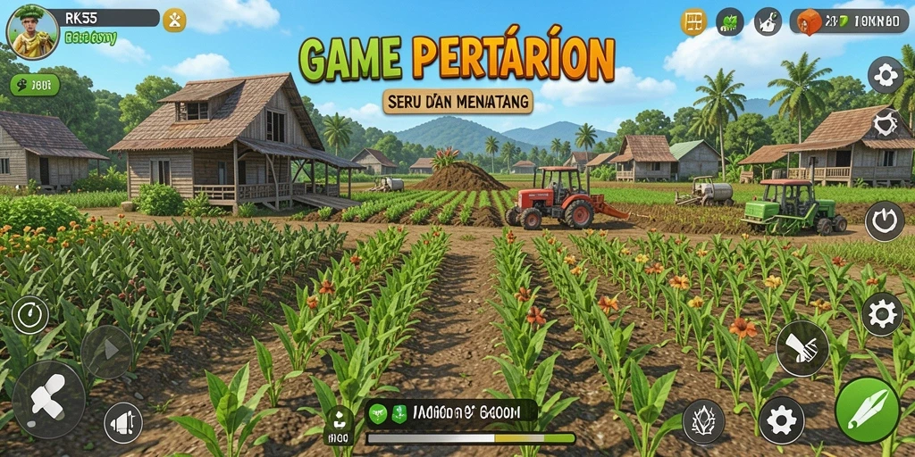 Screenshot gameplay RK55 menampilkan petani yang sedang merawat tanamannya.