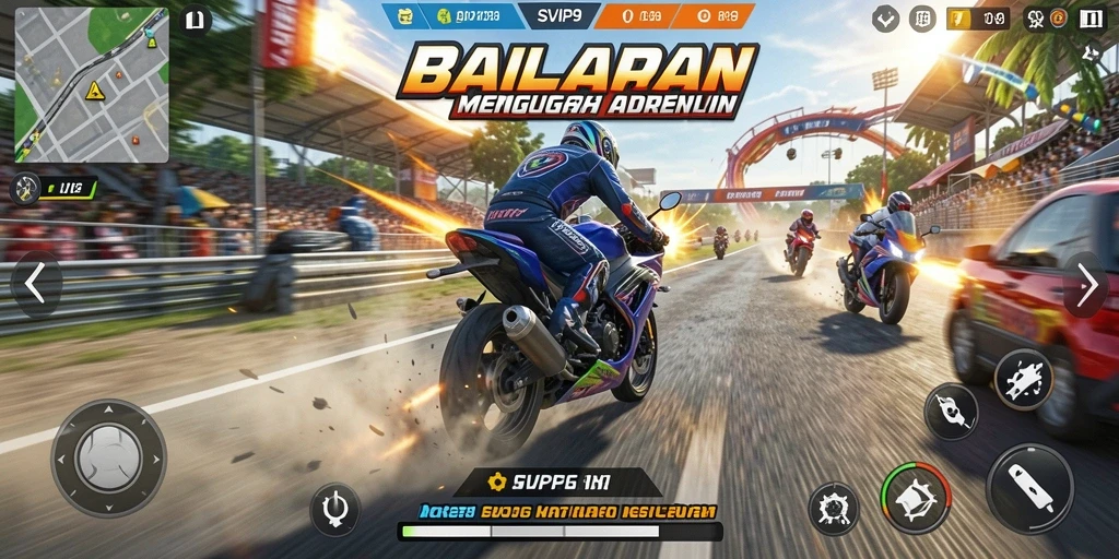 Gameplay menantang SVIP9 dengan balapan motor yang mendebarkan.