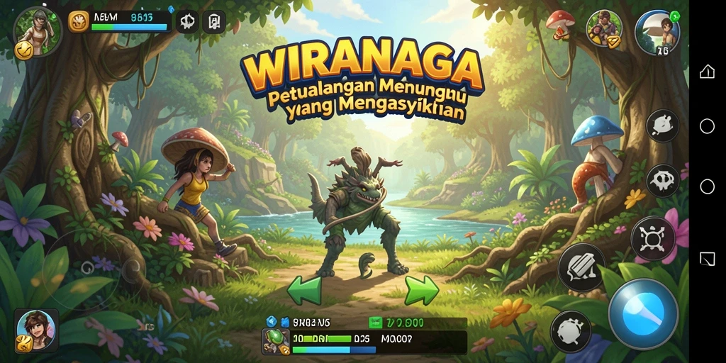 Tampilan gameplay WIRANAGA yang menampilkan petualangan Idle yang seru.